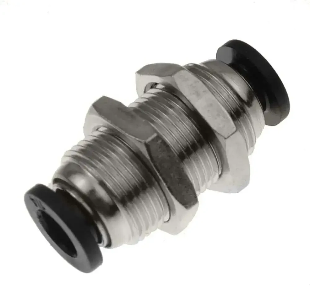 10 Pack Bulkhead Union Fittings 1/4 Inch Push to Connect Nickel Plated Brass For